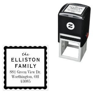 Simple wavy frame family holiday return address self-inking stamp
