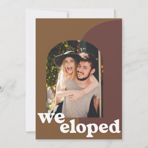Simple We Eloped Photo with Brown Geometric Shapes Announcement