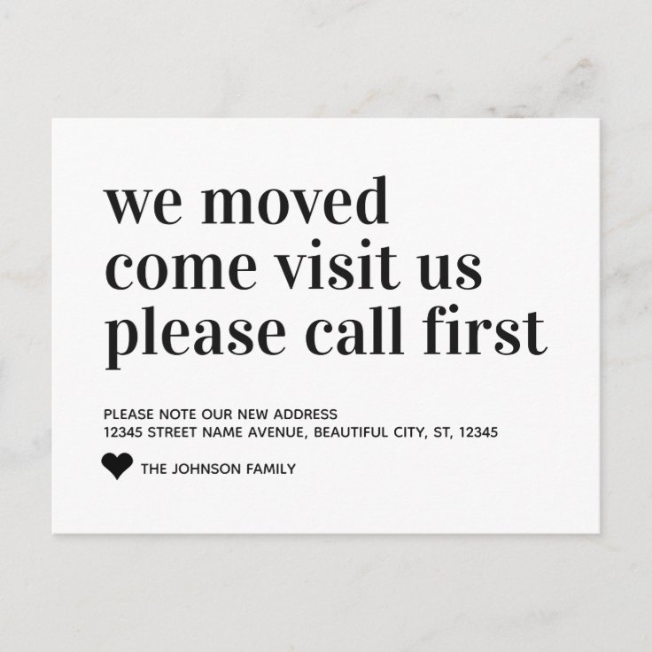 Simple We Moved Come Visit Call First Home Moving Announcement Postcard ...