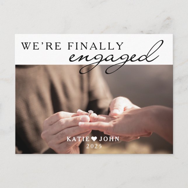 Simple We’re Finally Engaged Photo Engagement Announcement Postcard (Front)