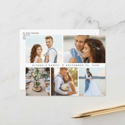 Simple Wedding 5 Photo Collage  Postcard
