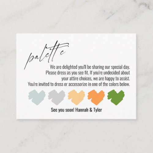 Simple Wedding Attire Color Palette Suggestions Enclosure Card