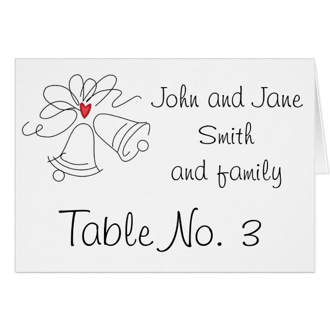 Simple wedding bells custom table number cards (Front Horizontal)