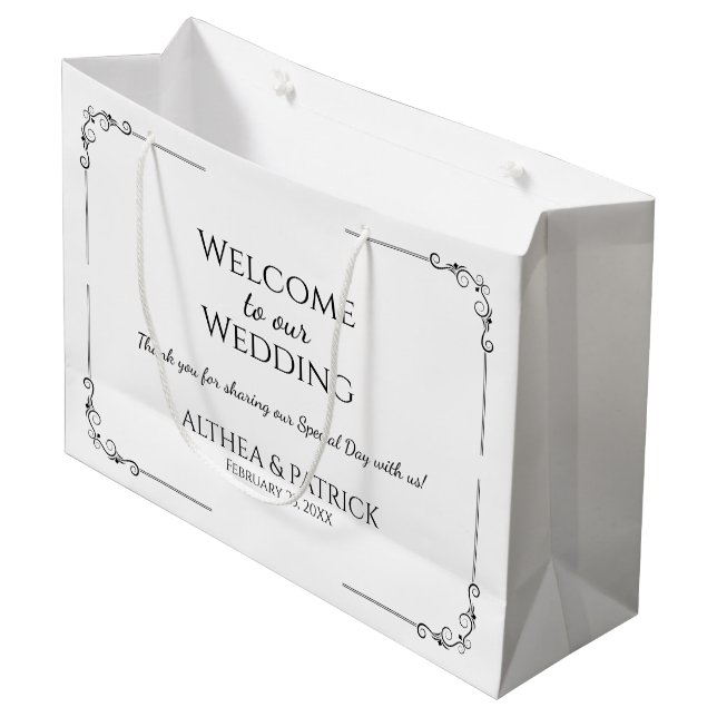 Simple Wedding Black And White Large Gift Bag (Front Angled)