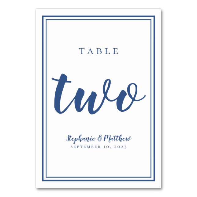 Simple Wedding  Blue & White Table Number Two (Front)