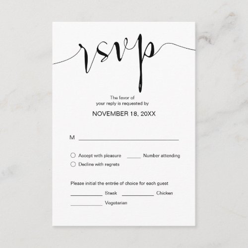 Simple Wedding Calligraphy Black  Dinner RSVP Enclosure Card