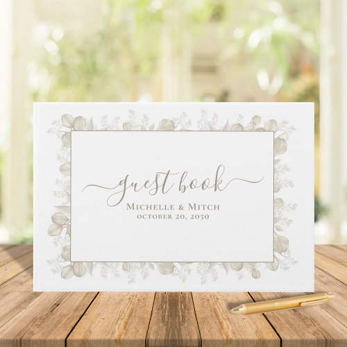 Simple Wedding Calligraphy Greenery Elegant Guest Book