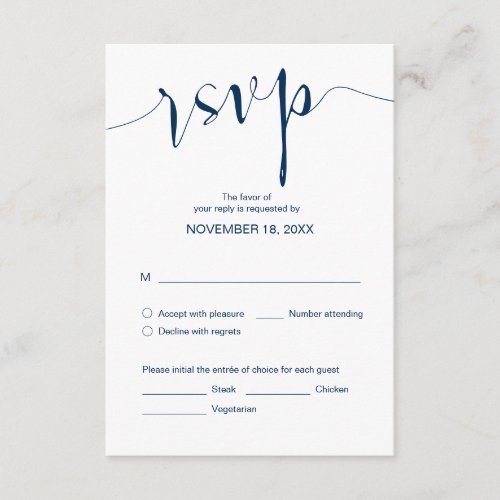 Simple Wedding Calligraphy Navy Blue Dinner RSVP Enclosure Card