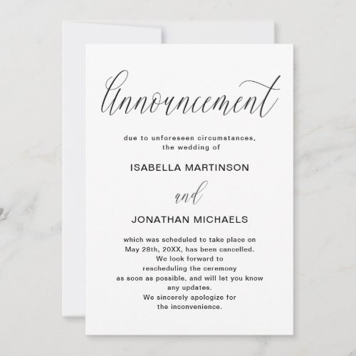 Simple Wedding Cancellation Announcement