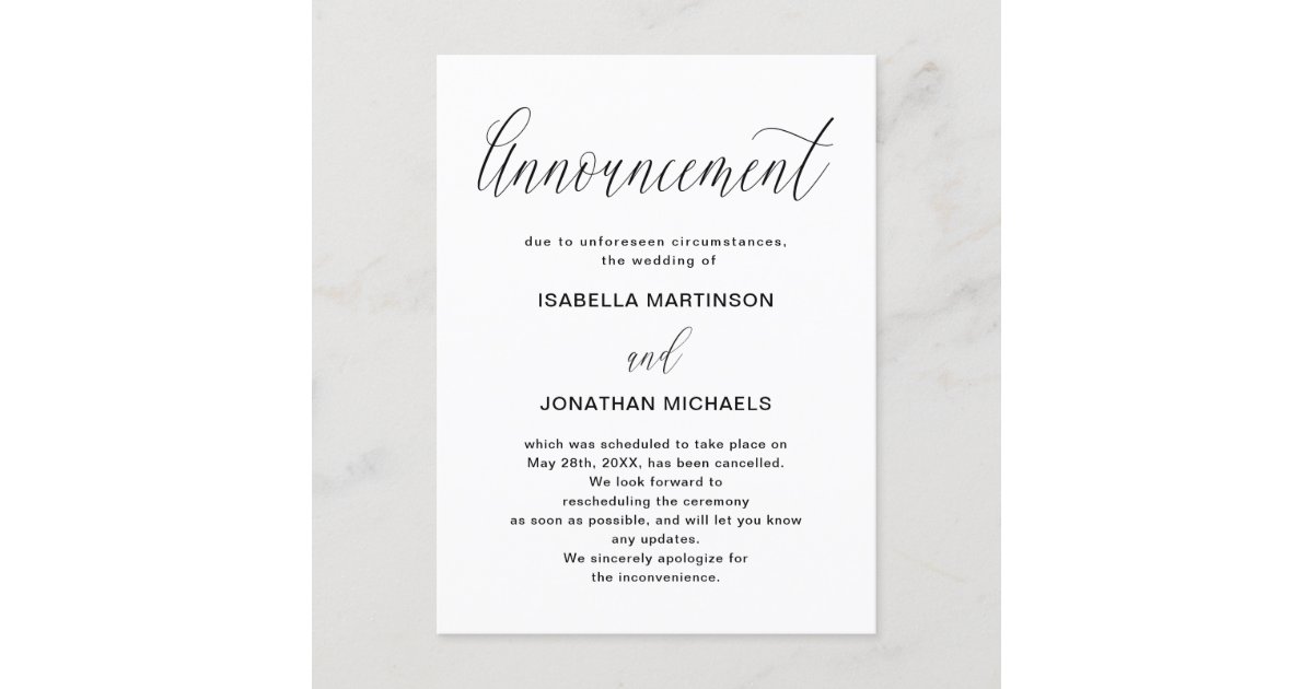 Simple Wedding Cancellation Announcement | Zazzle