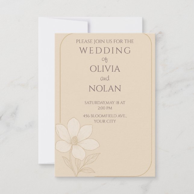 Simple Wedding Ceremony Invitation - Floral Invite (Front)