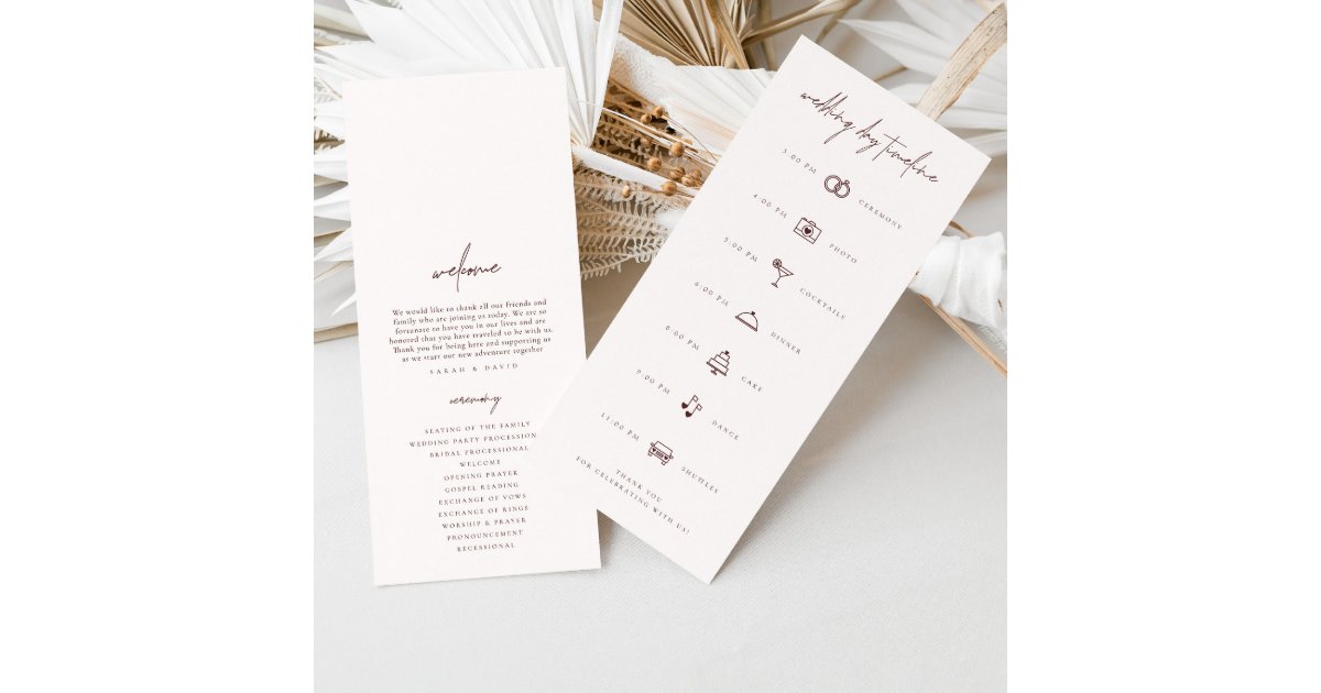 Simple Wedding Ceremony Program & Day Timeline | Zazzle