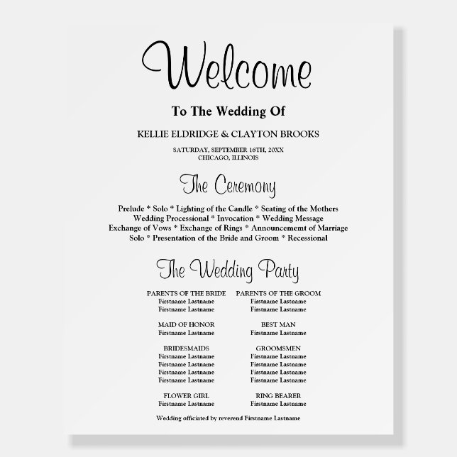Simple Wedding Ceremony Program Foam Board (Front)