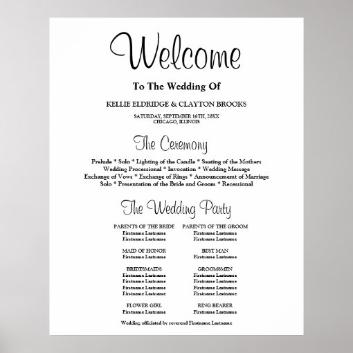 Simple Wedding Ceremony Program Sign 