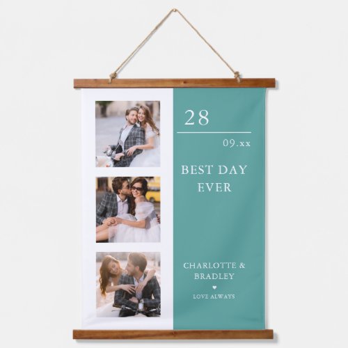 Simple Wedding Couple 3 Photo Picture Hanging Tapestry
