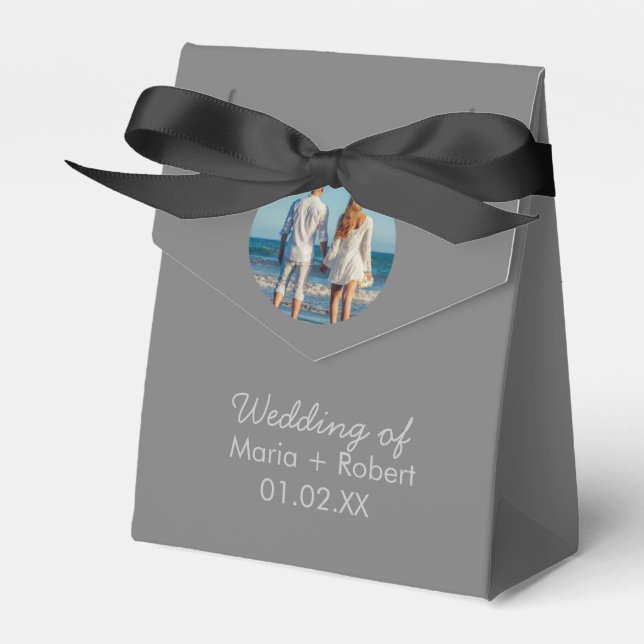 Simple Wedding Couple Gray Photo Favor Boxes (Front Side)
