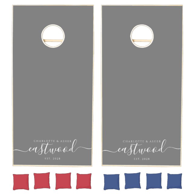 Simple Wedding Couple Monogram Script Name Cornhole Set (Set)