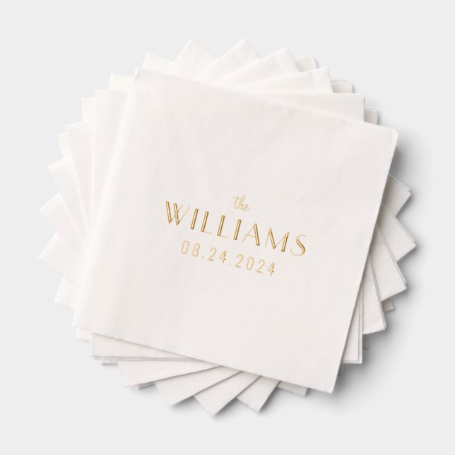 Simple Wedding Date and Surname Foil Napkins (Insitu (Stacked))
