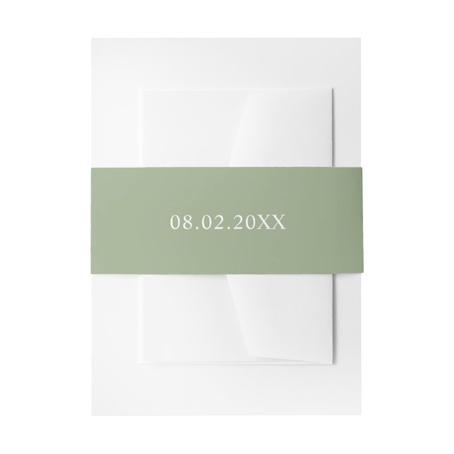 Simple wedding date green invitation belly band (Front Example)
