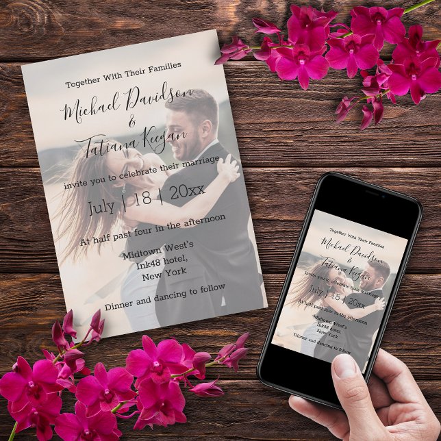 simple wedding day photo faded overlay Invitation (Creator Uploaded)