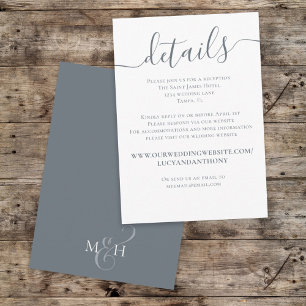 Simple Wedding Details Calligraphy Script Blue Enclosure Card