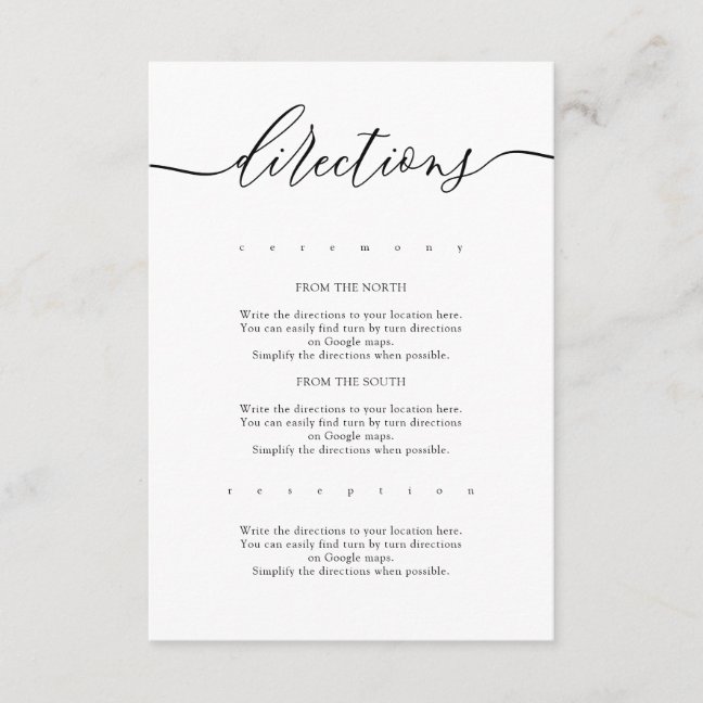 Simple Wedding Directions Enclosure Card