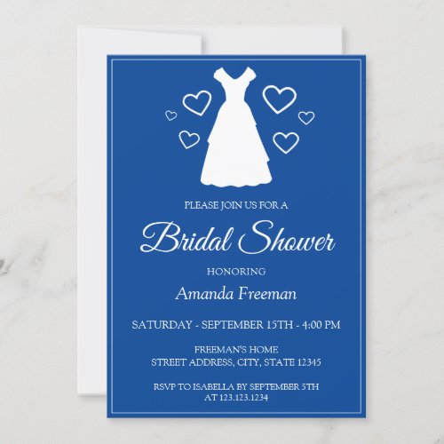 Simple Wedding Dress Silhouette Blue Bridal Shower Invitation