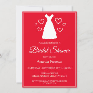 Simple Wedding Dress Silhouette Red Bridal Shower Invitation