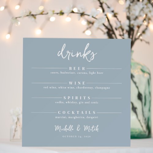 Simple Wedding Drinks Bar Minimalist Dusty Blue Foam Board