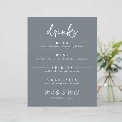 Simple Wedding Drinks Bar Minimalist Menu Stylish