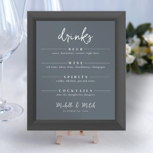 Simple Wedding Drinks Bar Minimalist Menu Stylish Poster