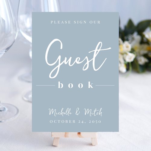 Simple Wedding Dusty Blue Calligraphy Guest Book