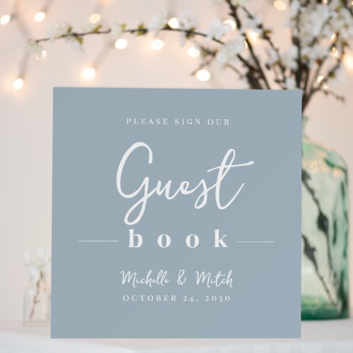 Simple Wedding Dusty Blue Calligraphy Guest Book  Foam Board