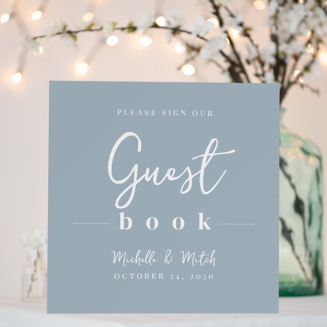 Simple Wedding Dusty Blue Calligraphy Guest Book  Foam Board (In Situ (Wedding))