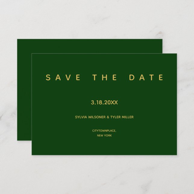 Simple Wedding Emerald Green Minimalist Save The Date (Front/Back)