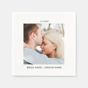 Simple Wedding Engagement Photo Names Date Napkins