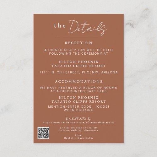 Simple Wedding Event QR Code Terracotta Details Enclosure Card
