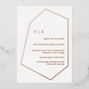 Simple Wedding Gem Geometric Real Rose Gold Foil Invitation