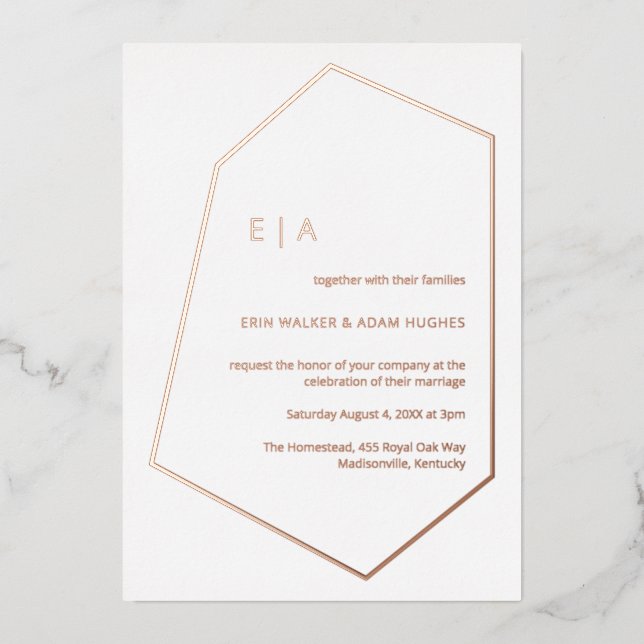  Simple Wedding Gem Geometric Real Rose Gold  Foil Invitation (Front)