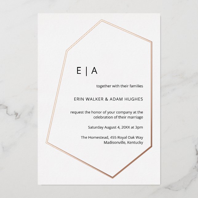  Simple Wedding Geometric Real Rose Gold   Foil Invitation (Front)