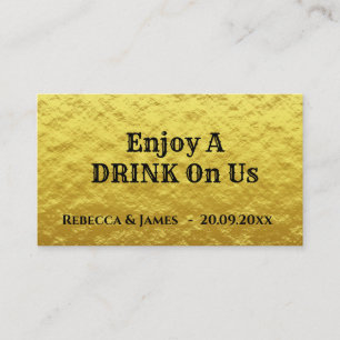 Simple Wedding Gold Black Free Drink Ticket Card