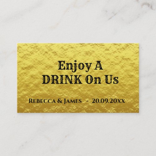 Simple Wedding Gold Black Free Drink Ticket Card