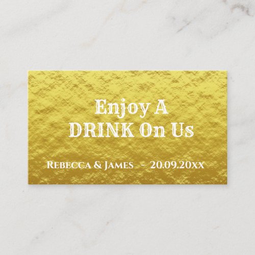 Simple Wedding Gold Free Drink Ticket Card