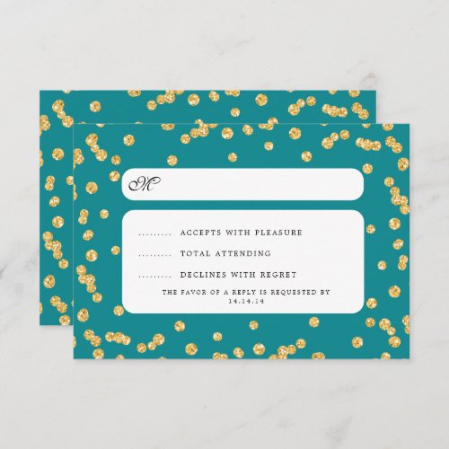 Simple Wedding Gold Glitter RSVP Teal