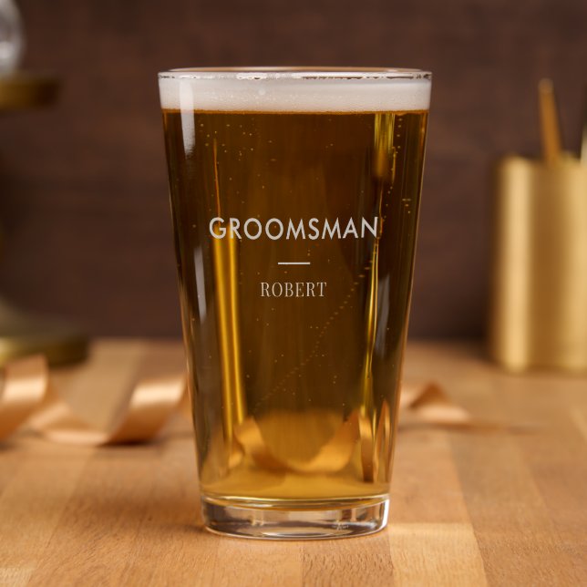 Simple Wedding Groomsman Personalized Pint Glass (Party)