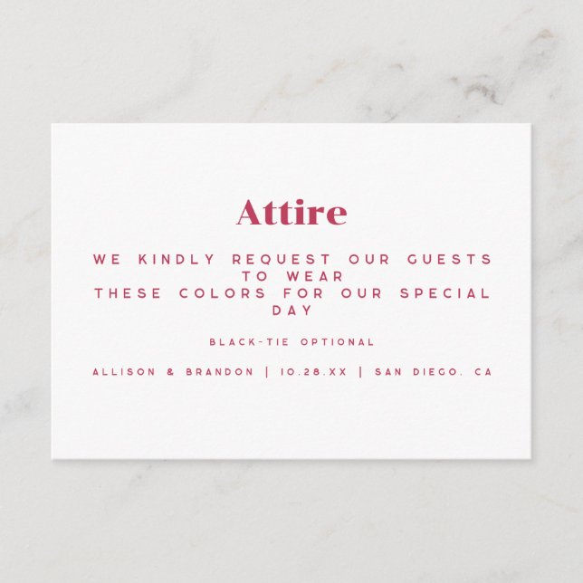 Simple Wedding Guest Attire Card (Front)