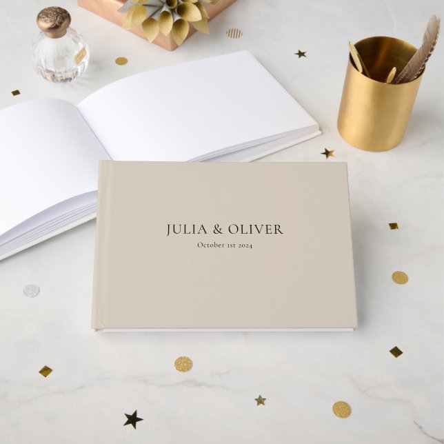 Simple Wedding Guest Book, Linen Wedding Guest  Foil Guest Book (Front Open)