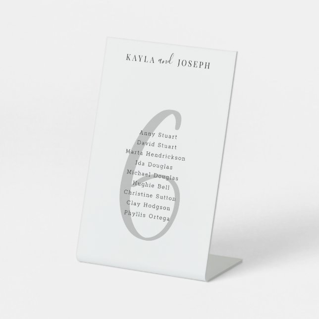 Simple Wedding Guest List Table Number 6 Pedestal Sign (Front)