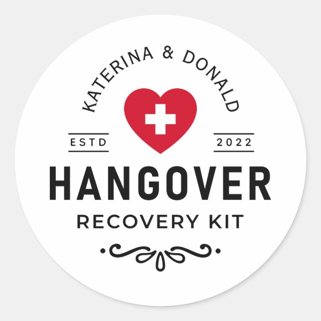  Simple Wedding Hangover Recovery Kit Classic Round Sticker (Front)