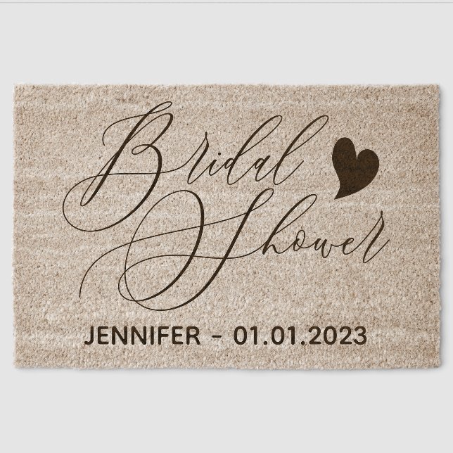 Simple Wedding heart signature Bridal showeR Fiber Doormat (Front)